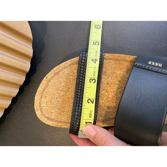 REEF • Black Vegan Leather Braided Double Strap Tan Cork/Foam 2” Sole Slide Sand - Picture 14 of 16